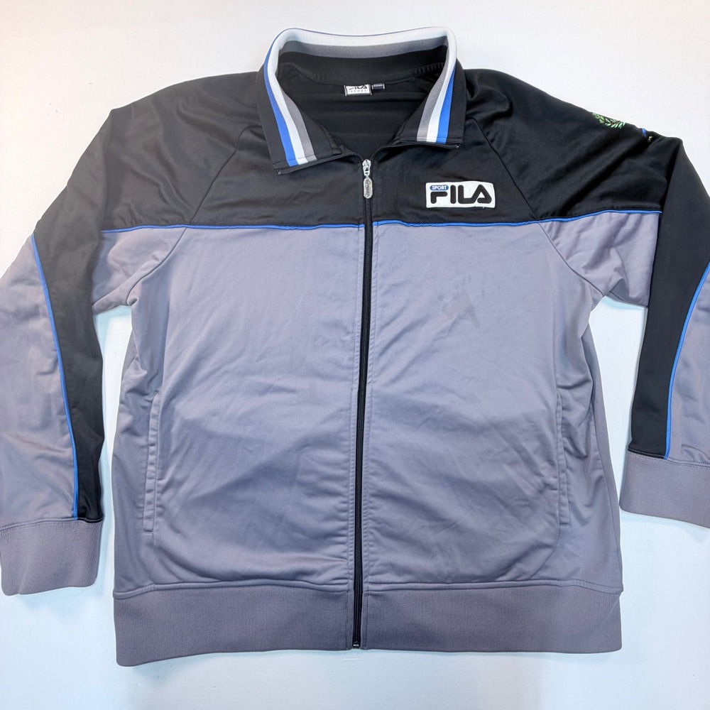 Vintage Y2K FILA Sport Italia Track Jacket Mens XL Italy Soccer Black Gray Blue